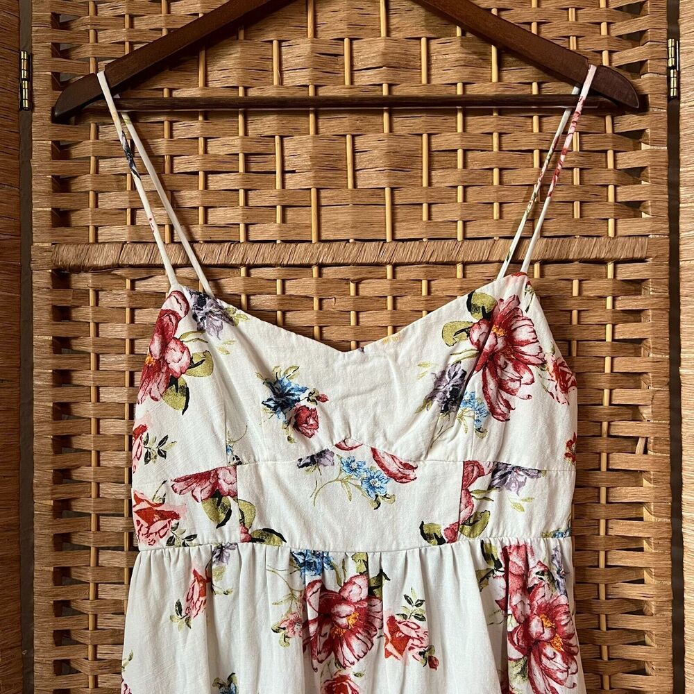 Zara Corset Style Cream Floral Cottagecore Camisole Mini Sun Dress Size Medium - Picture 3 of 13